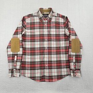 Ecko Unltd Shirt Men's L Red Green Plaid Division East Elbow Pad EUC Classic Fit